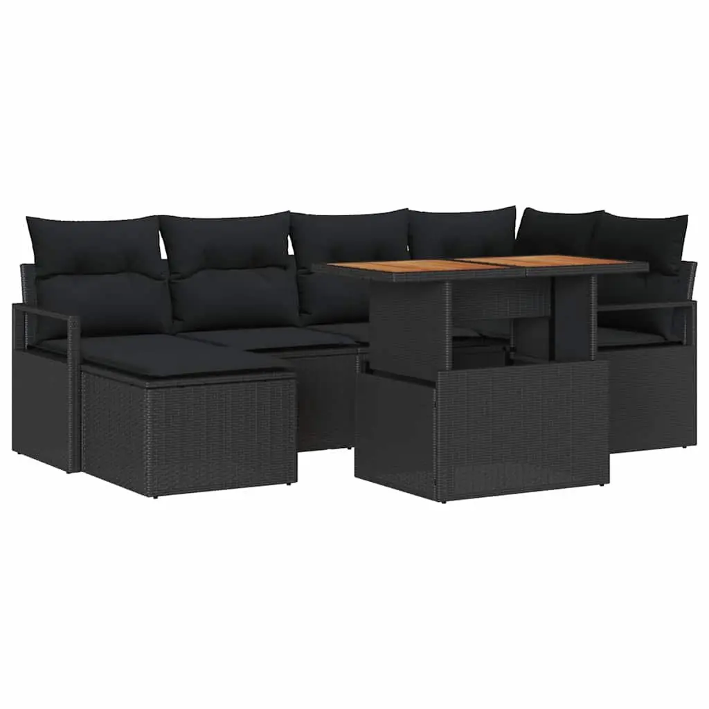 Garden Sofa Set 7 Piece Outdoor Furniture Black Poly Rattan Modular Lounge with