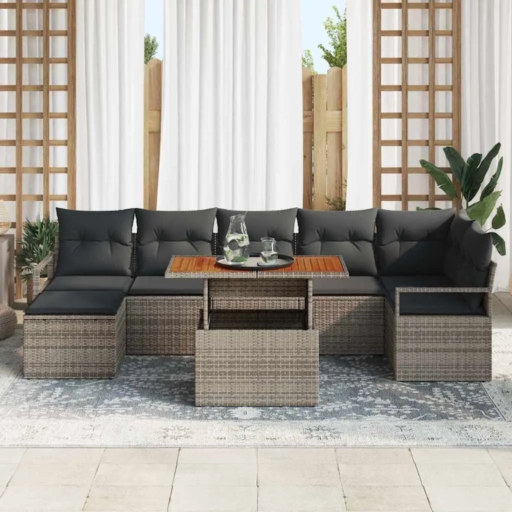 Garden Sofa Set 8 Piece Modular Outdoor Furniture Grey Poly Rattan with Storage