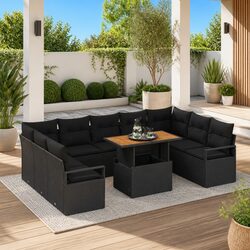 10-Piece Outdoor Sofa Set with Storage - Black