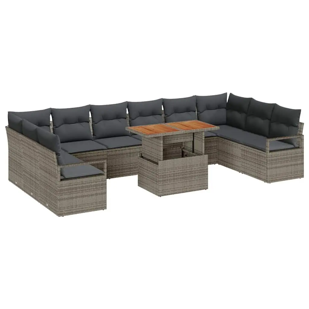 11 Piece Garden Sofa Set Grey Modular Rattan Outdoor Furniture with Storage