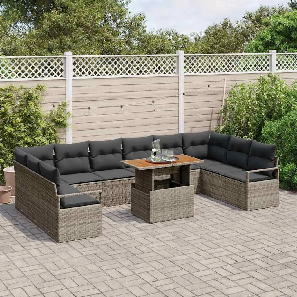 11 Piece Garden Sofa Set Grey Modular Rattan Outdoor Furniture with Storage