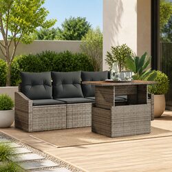Garden Sofa Set 5 Piece Modular Outdoor Furniture Grey Poly Rattan with Storage