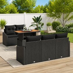 Garden Sofa Set 6 Pcs Modular Outdoor Furniture with Storage Black Poly Rattan