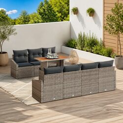 Garden Sofa Set 8 Piece Modular Outdoor Furniture Grey Poly Rattan with Storage