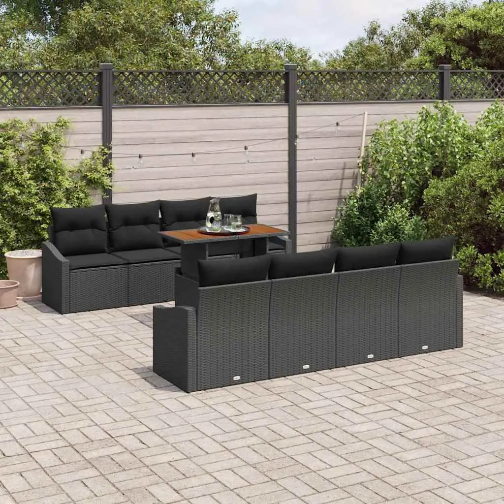 Outdoor Garden Sofa Set with Storage 9 Piece Modular Seating Black Poly Rattan