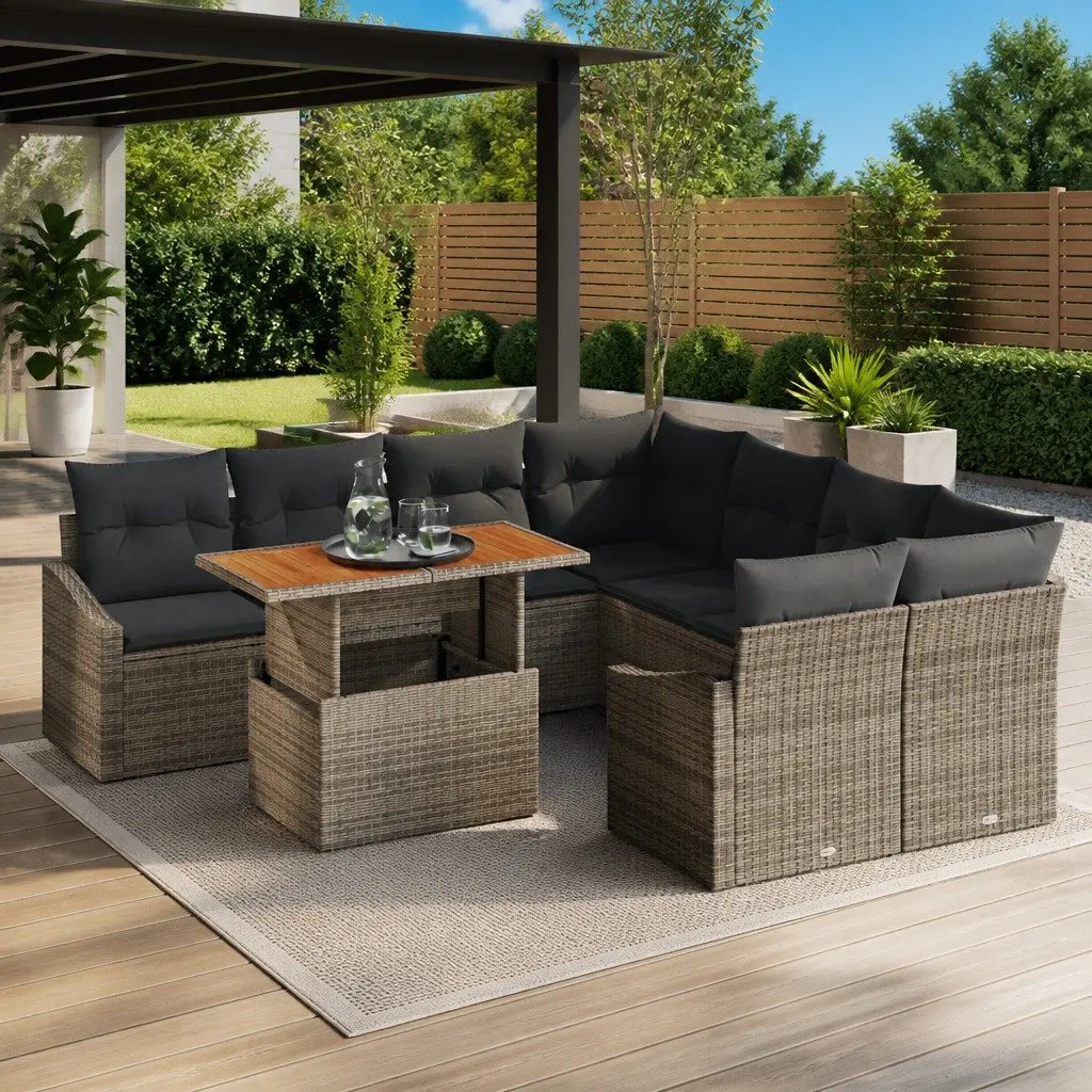Garden Sofa Set Modular Sectional Grey 9 Piece Outdoor Furniture with Storage