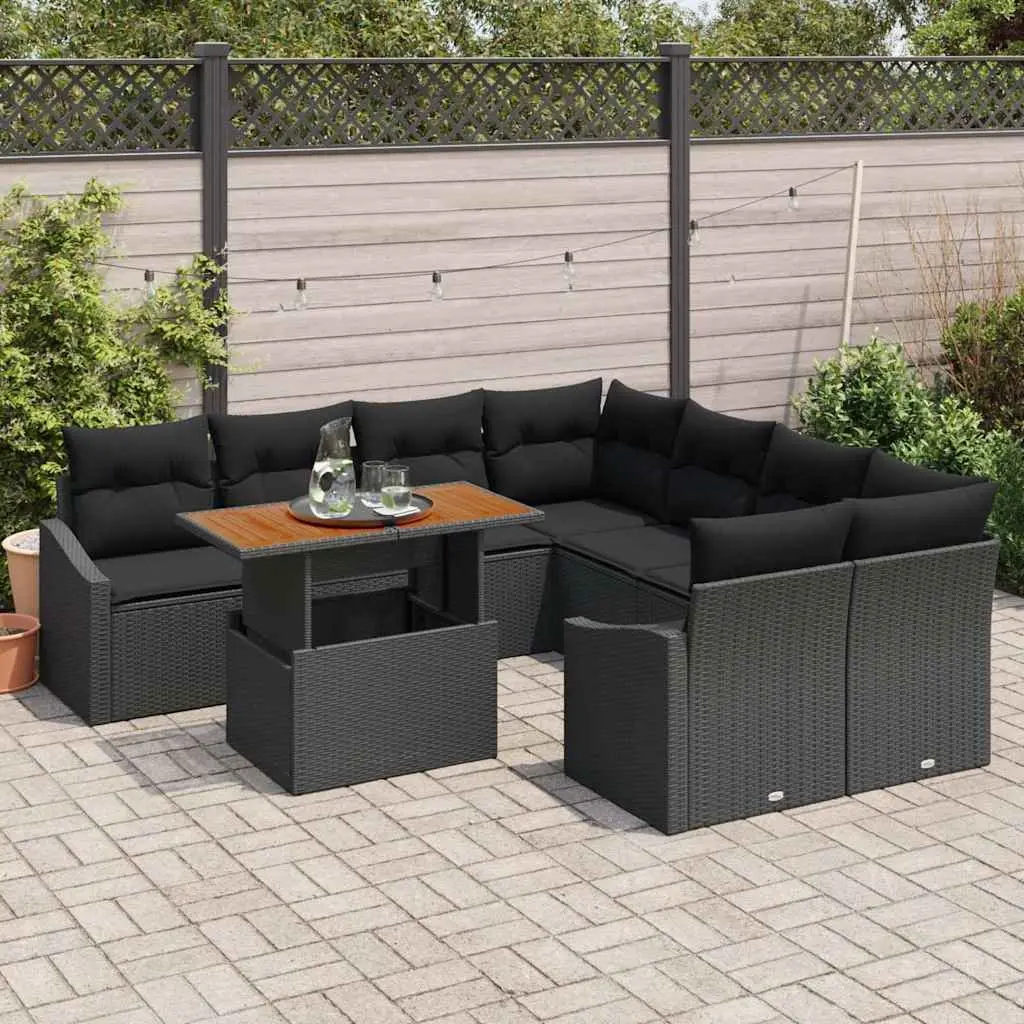 9 Piece Modular Garden Sofa Set with Storage Black Poly Rattan for Outdoor Living