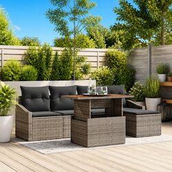 Garden Sofa Set 6 Pieces Grey Outdoor Furniture Modular Sectional Storage