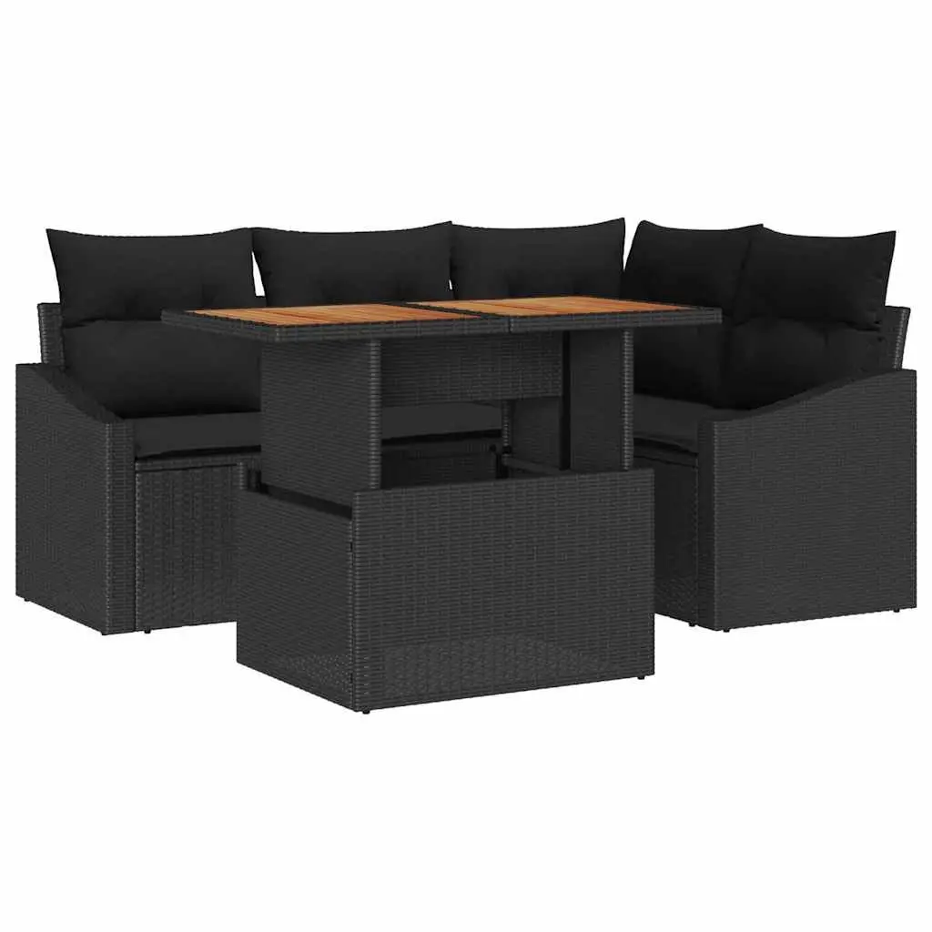 Garden Sofa Set Outdoor Furniture 5 pcs Modular Seating with Storage Black
