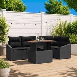 Garden Sofa Set 6 Pieces Modular Outdoor Furniture with Storage Black Poly