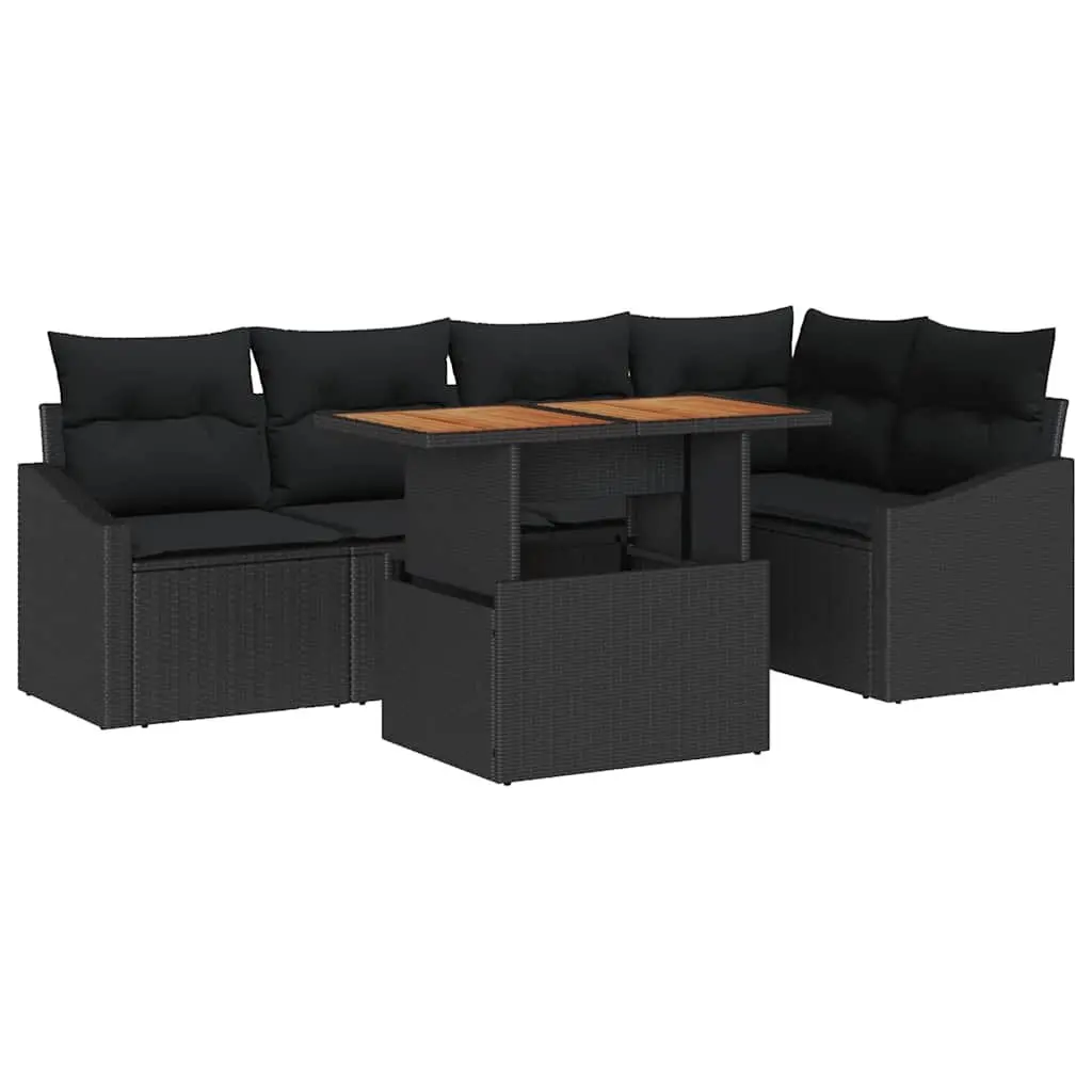 Garden Sofa Set 6 Pieces Modular Outdoor Furniture with Storage Black Poly