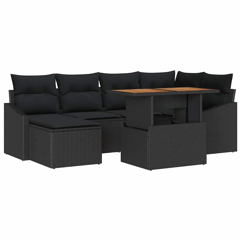 Garden Sofa Set 7pcs Black Outdoor Lounge Furniture Modular Poly Rattan with