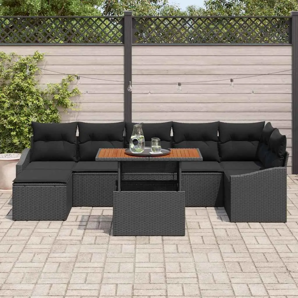 Modular Outdoor Garden Sofa Set Black Poly Rattan with Storage 8 Piece