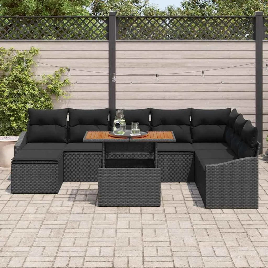 Garden Sofa Set 9 Pieces Black Outdoor Furniture Poly Rattan Modular Lounge