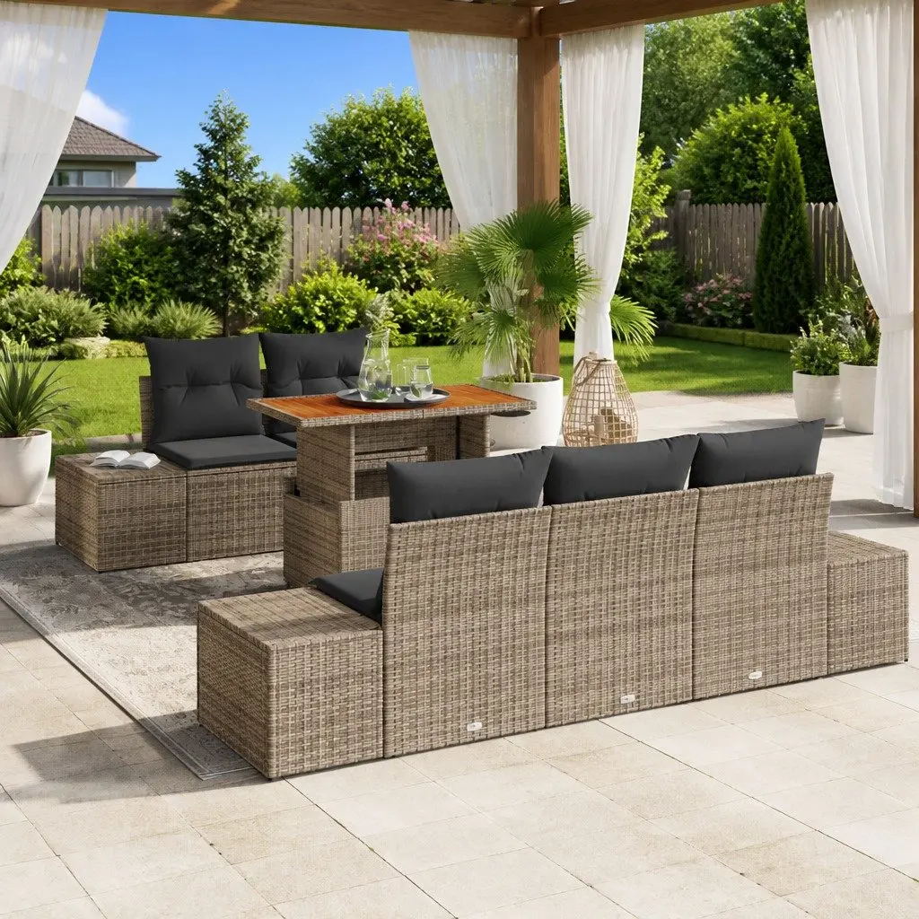Garden Sofa Set 6 Pieces Grey Modular Outdoor Furniture with Storage Cushions