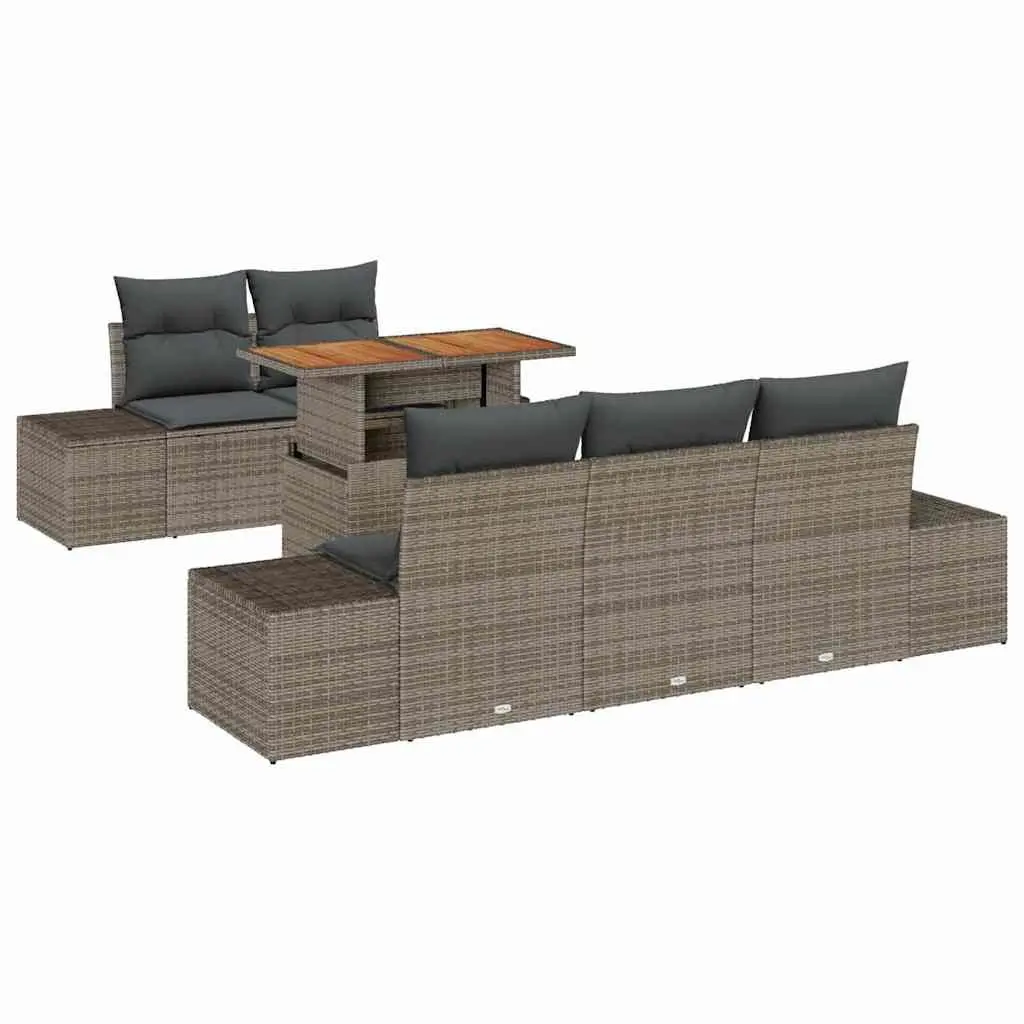 Garden Sofa Set 6 Pieces Grey Modular Outdoor Furniture with Storage Cushions