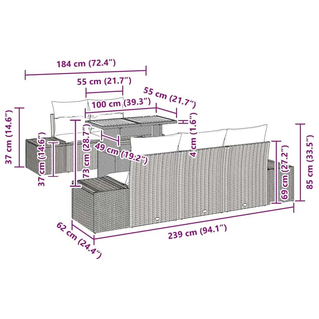 Garden Sofa Set 6 Pieces Grey Modular Outdoor Furniture with Storage Cushions
