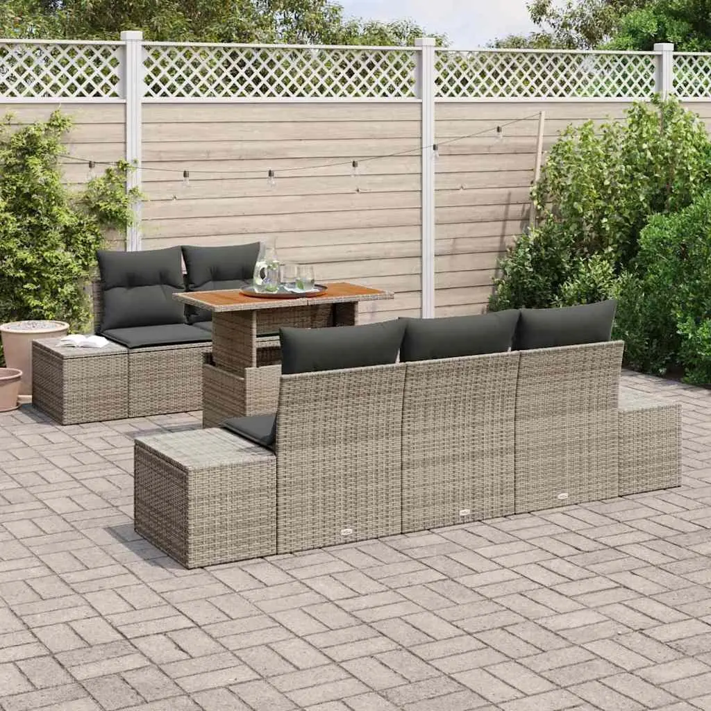 Garden Sofa Set 6 Pieces Grey Modular Outdoor Furniture with Storage Cushions