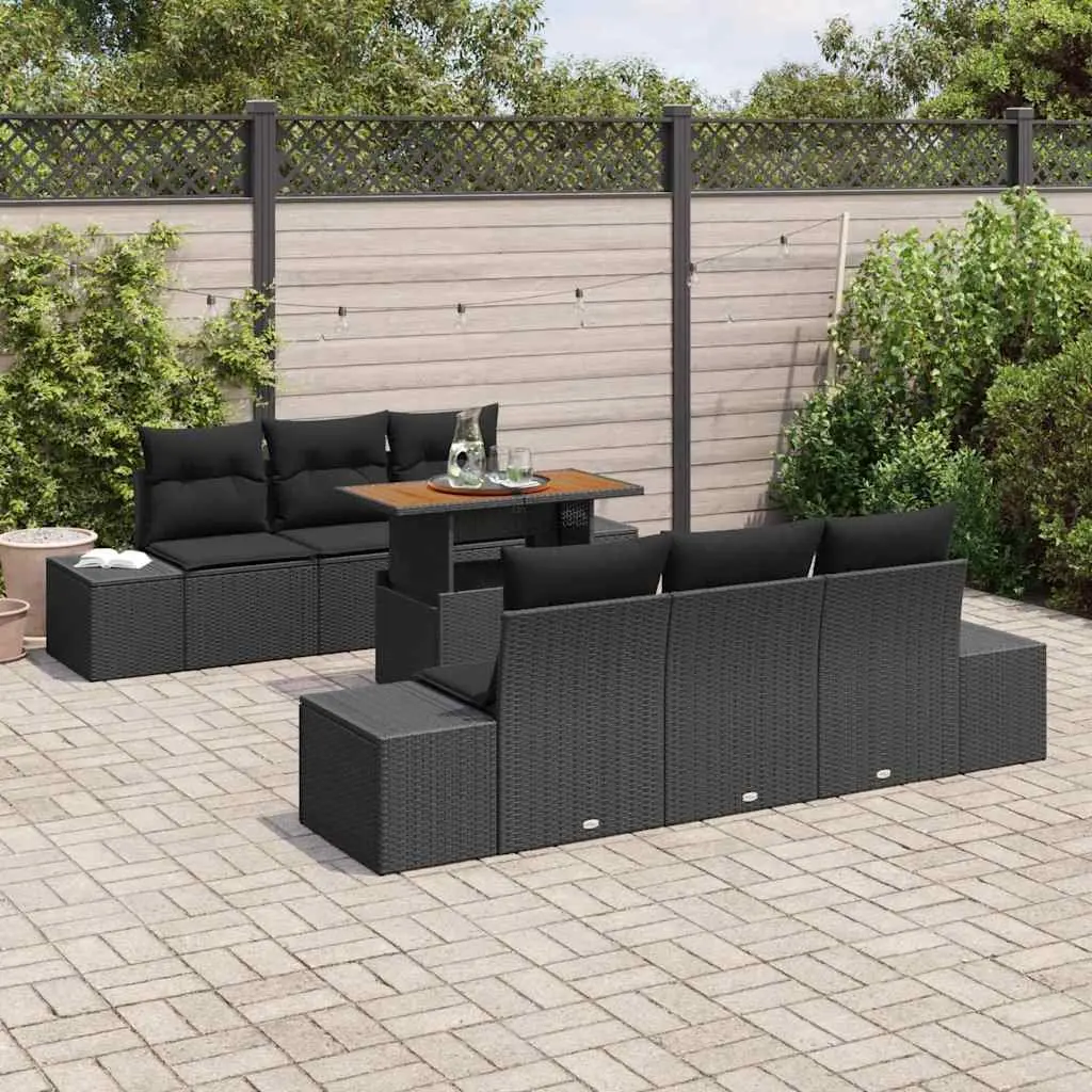 Garden Sofa Set 7 Pieces with Storage Black Outdoor Furniture Modular Seating
