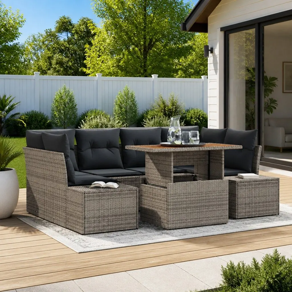 Garden Sofa Set 7pcs Outdoor Furniture Grey Poly Rattan Modular Patio Lounge