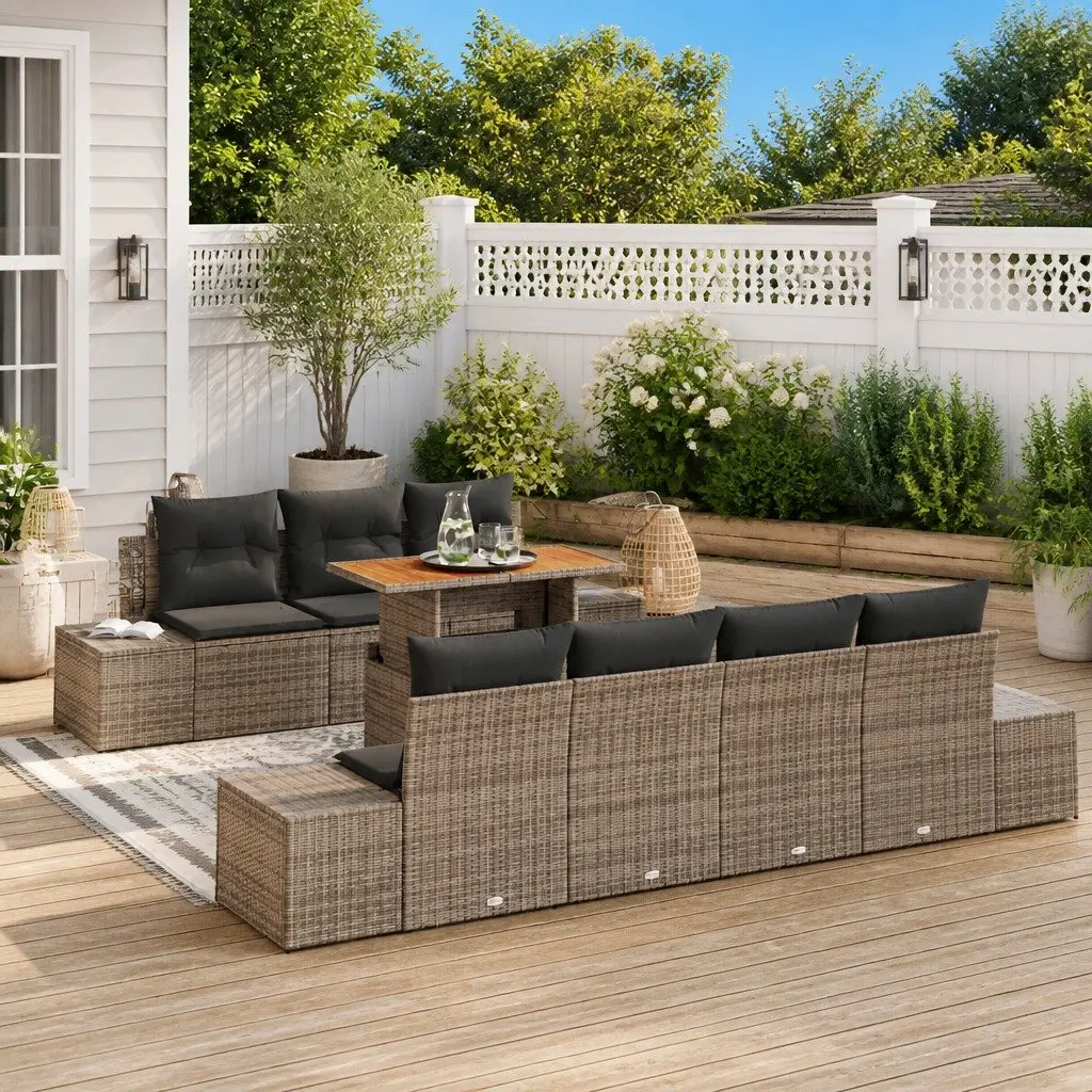 Garden Sofa Set Grey Poly Rattan 8 Piece Outdoor Furniture with Storage Seating