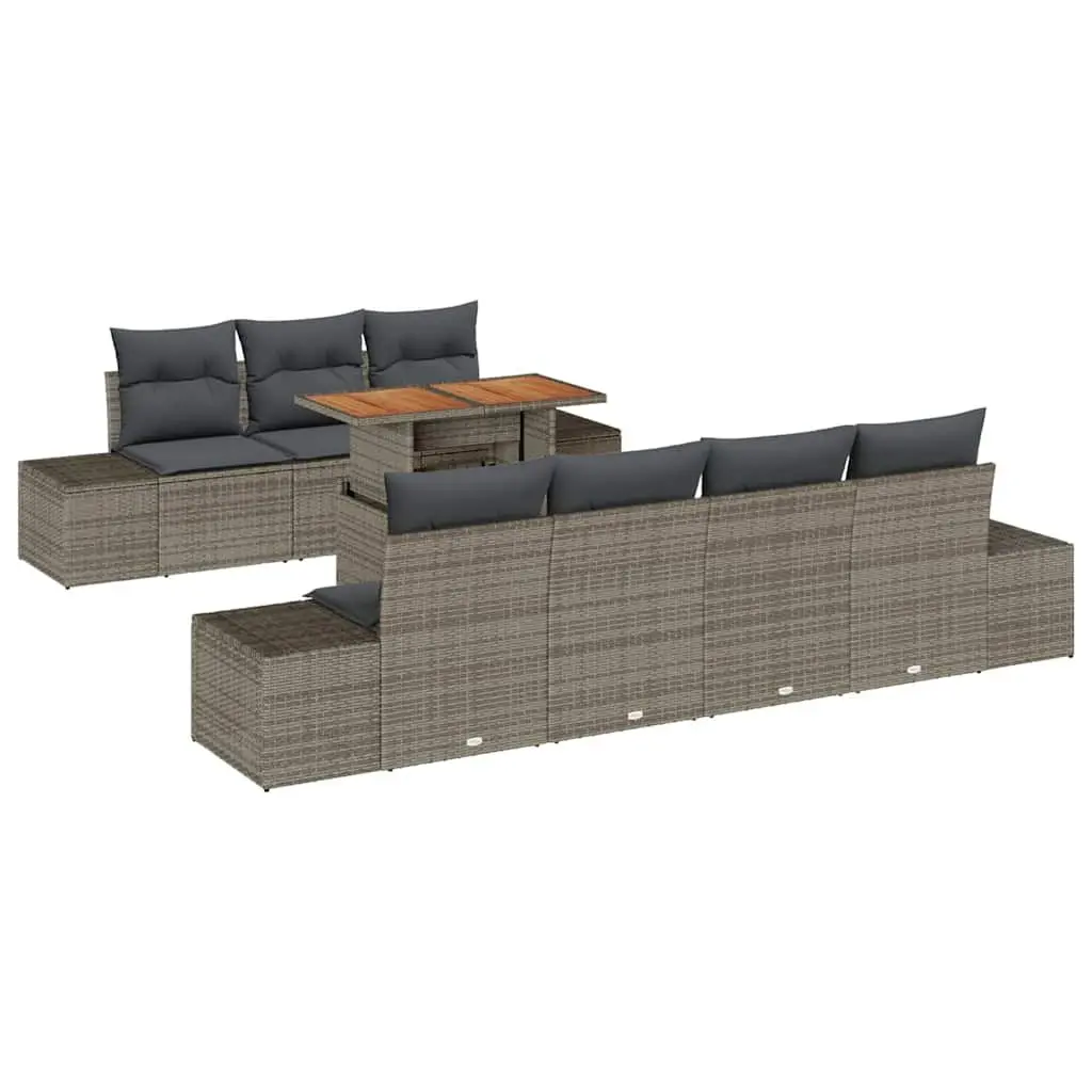 Garden Sofa Set Grey Poly Rattan 8 Piece Outdoor Furniture with Storage Seating