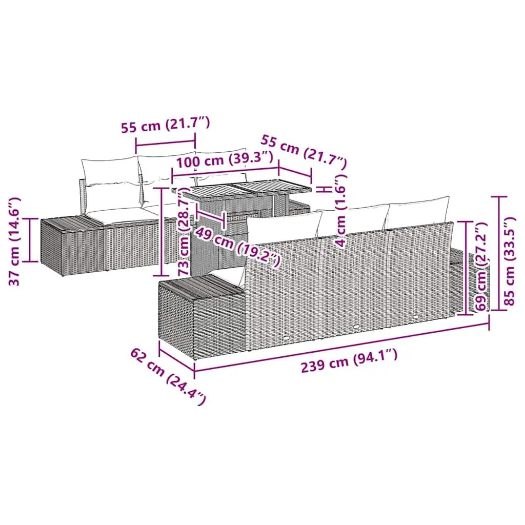 Garden Sofa Set Grey Poly Rattan 8 Piece Outdoor Furniture with Storage Seating