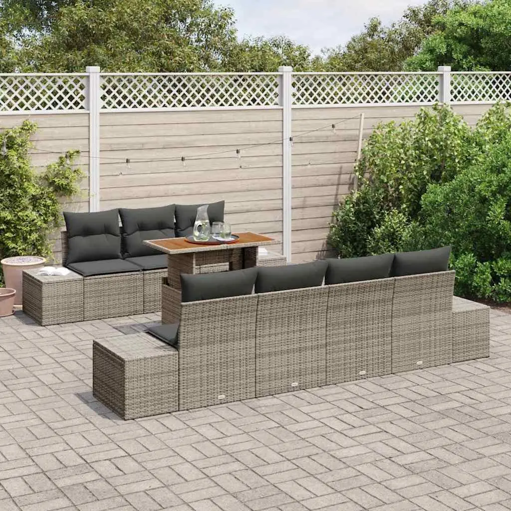 Garden Sofa Set Grey Poly Rattan 8 Piece Outdoor Furniture with Storage Seating