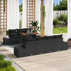 Garden Sofa Set 8 Piece Outdoor Furniture Black Poly Rattan Modular Seating