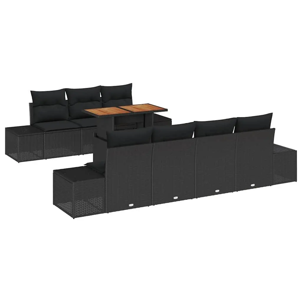 Garden Sofa Set 8 Piece Outdoor Furniture Black Poly Rattan Modular Seating