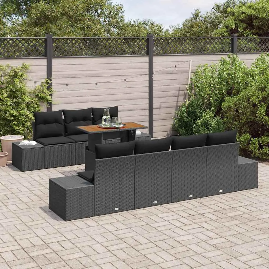 Garden Sofa Set 8 Piece Outdoor Furniture Black Poly Rattan Modular Seating
