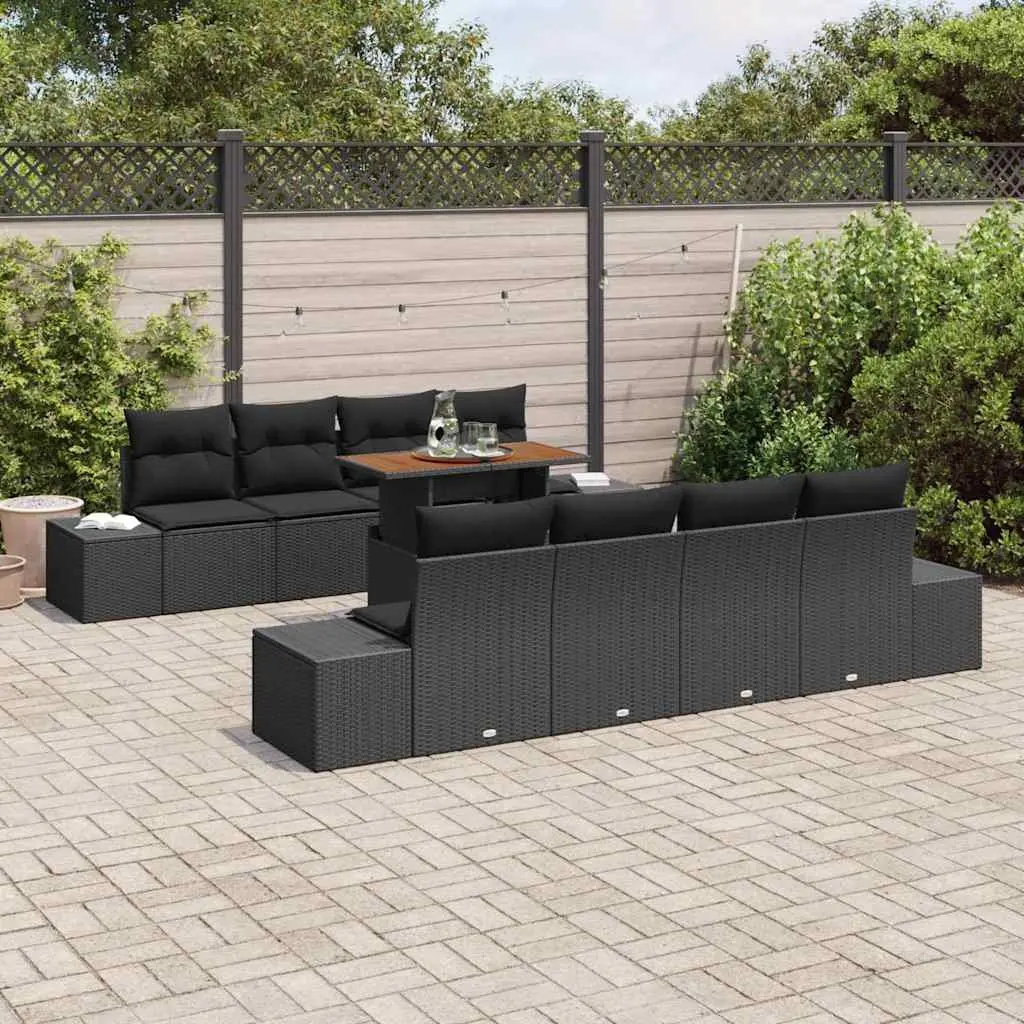 Outdoor Garden Sofa Set 9 Piece Modular Lounge Poly Rattan Black with Storage