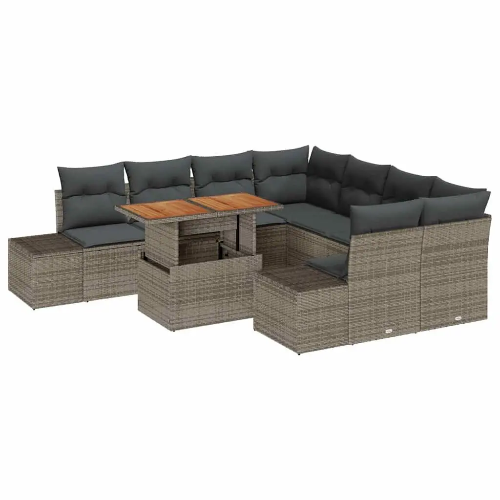 Garden Sofa Set 9 pcs Grey Poly Rattan Outdoor Furniture with Storage Modules