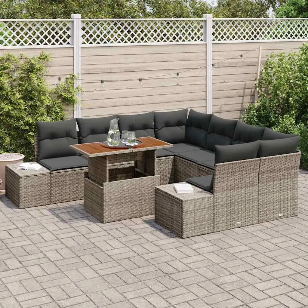 Garden Sofa Set 9 pcs Grey Poly Rattan Outdoor Furniture with Storage Modules