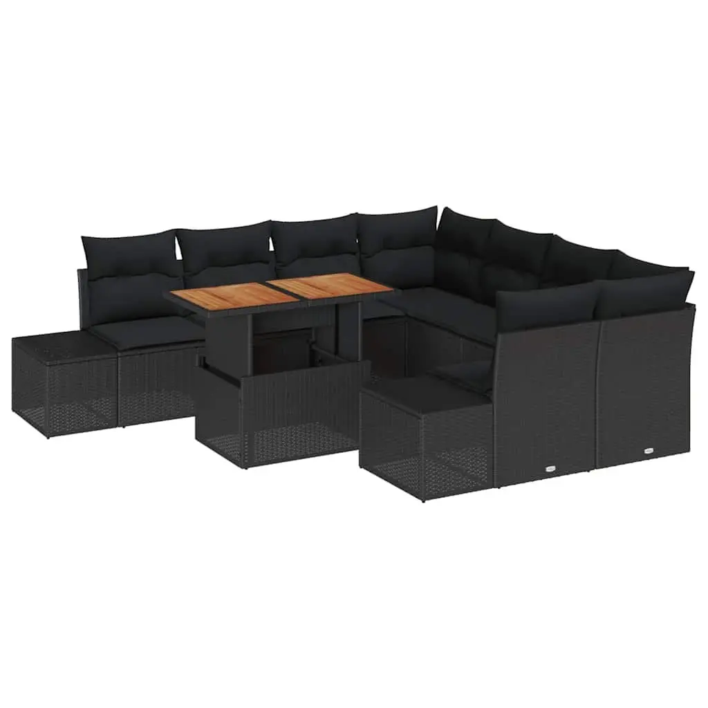 Garden Sofa Set Modular Outdoor Furniture Black Poly Rattan 9 Piece
