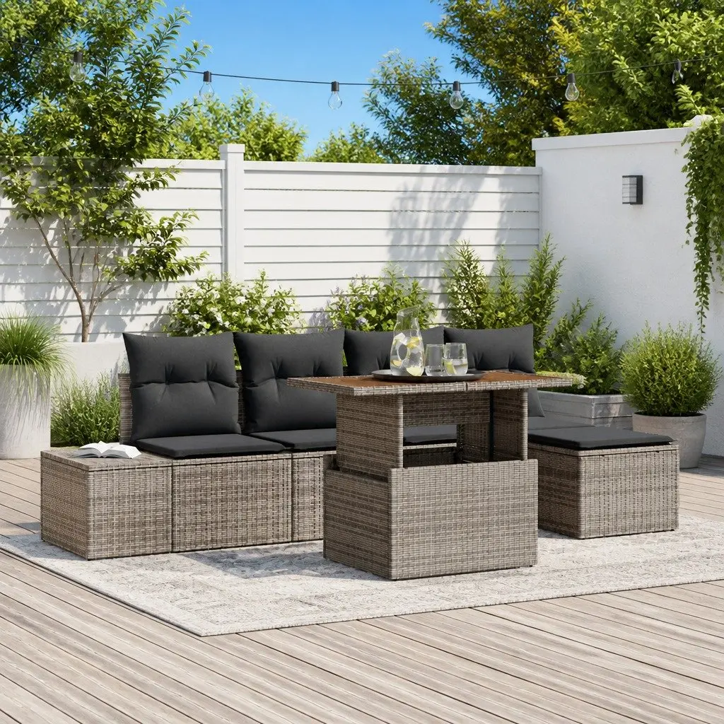 Garden Sofa Set 6 Pieces Outdoor Furniture Grey Poly Rattan with Storage Table