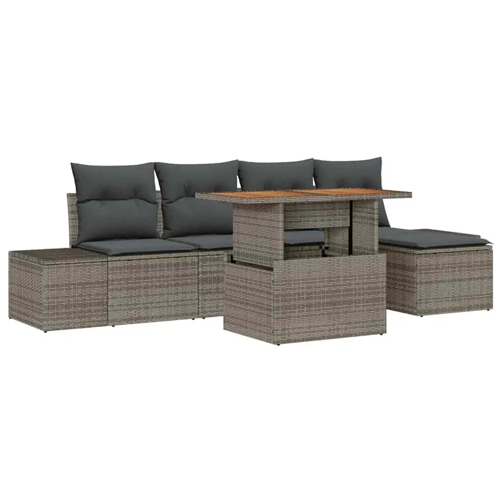 Garden Sofa Set 6 Pieces Outdoor Furniture Grey Poly Rattan with Storage Table