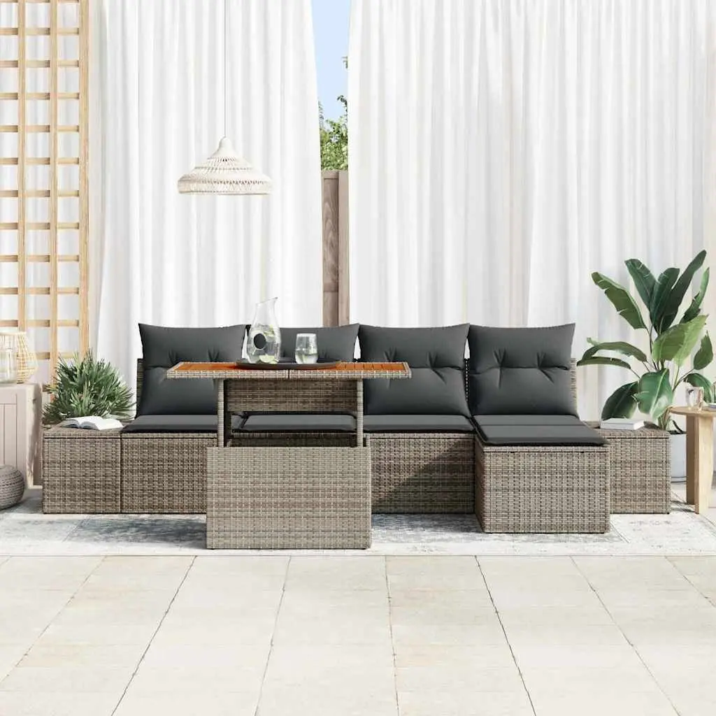 Garden Sofa Set 6 Pieces Outdoor Furniture Grey Poly Rattan with Storage Table