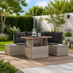 Garden Sofa Set 5 Pcs Outdoor Furniture Grey Poly Rattan Modular Storage Seating