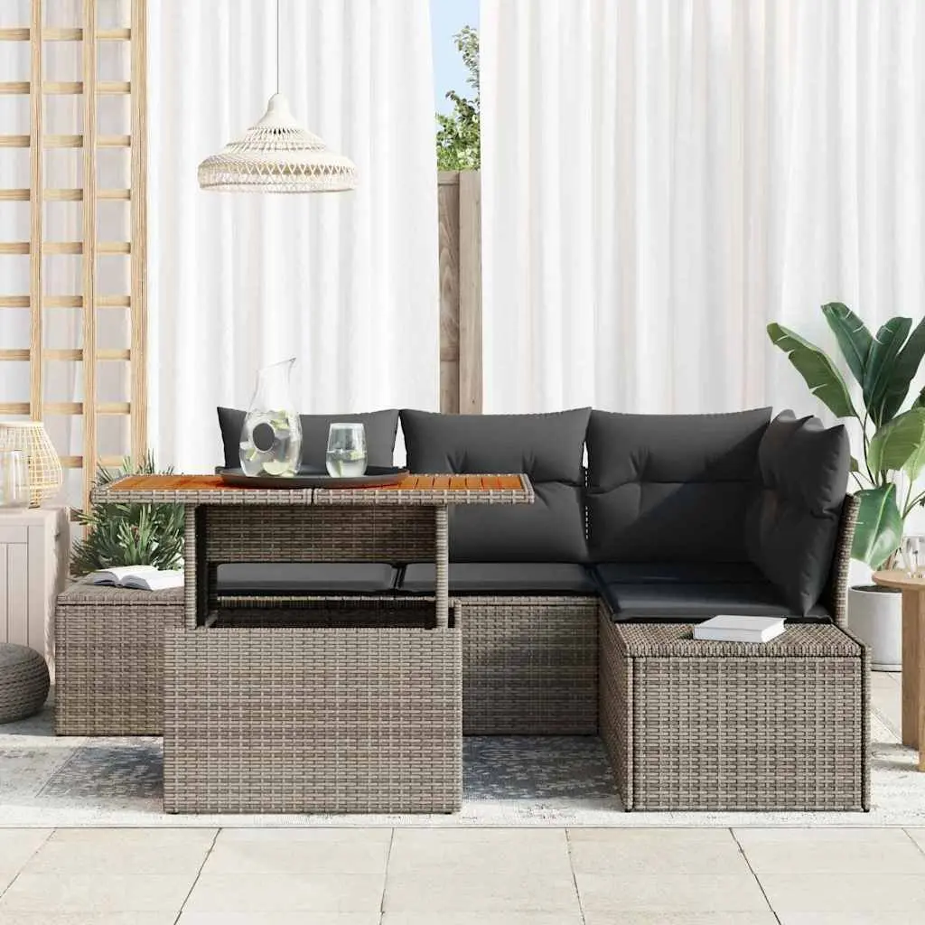 Outdoor Furniture Set 5 Pieces Grey Poly Rattan Modular Seating with Integrated Storage