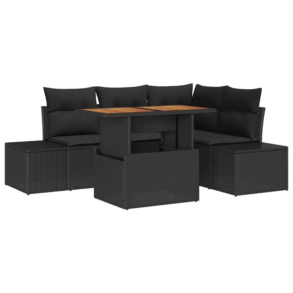 Outdoor Garden Sofa Set Modular Black 5 Piece Rattan Furniture with Storage