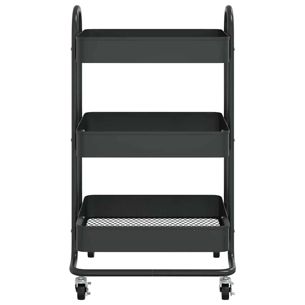3-Tier Storage Trolley Black Steel Mobile Cart 43x34x79cm