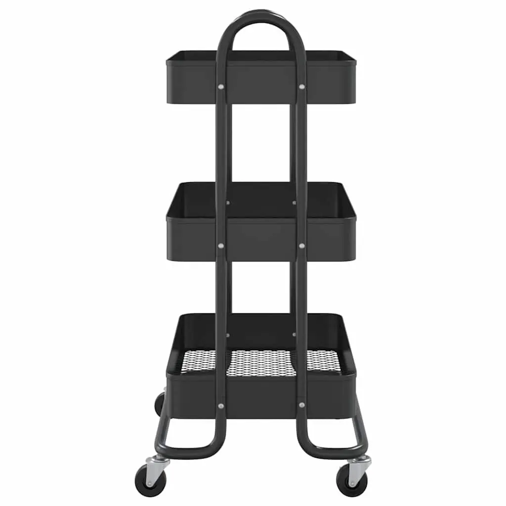 3-Tier Storage Trolley Black Steel Mobile Cart 43x34x79cm