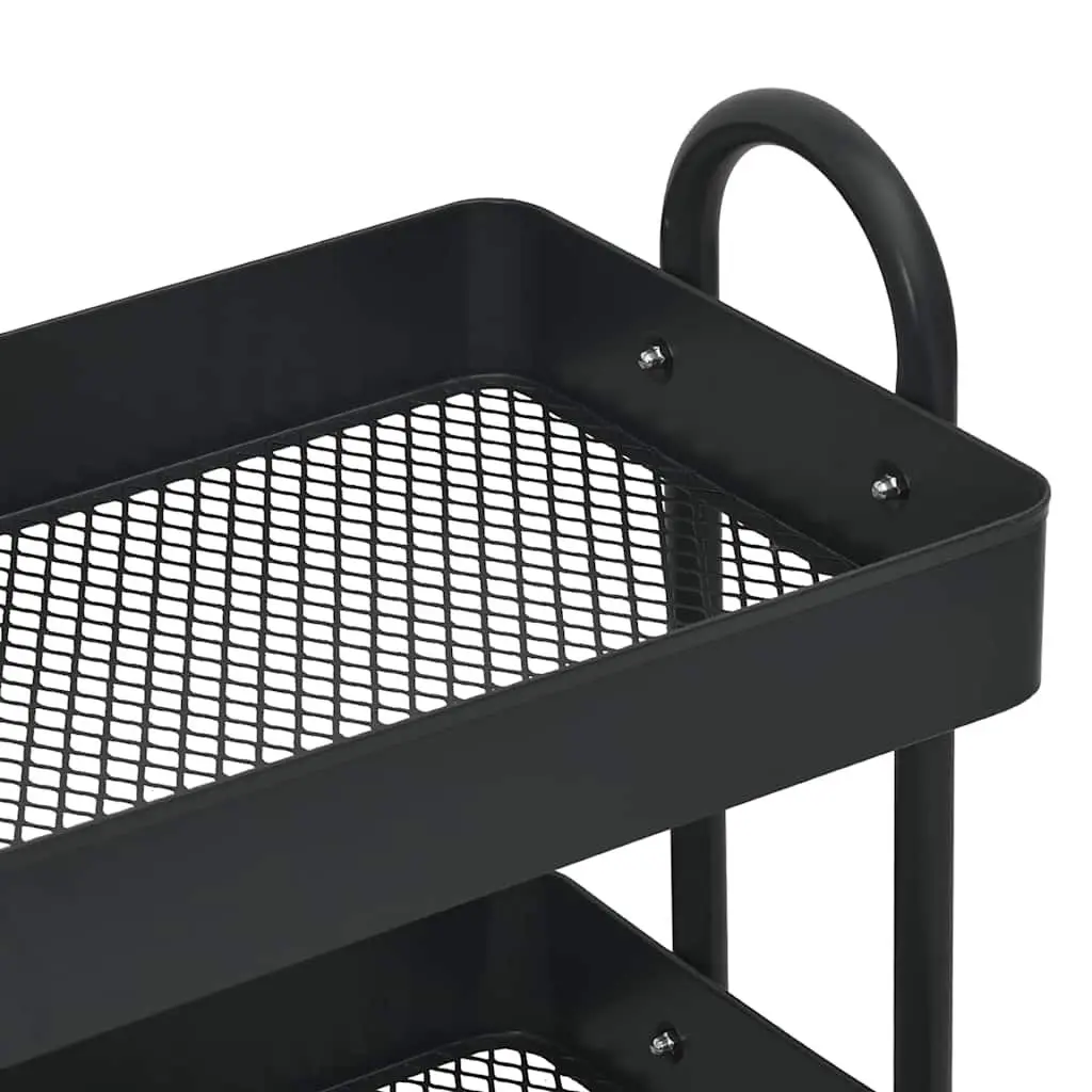 3-Tier Storage Trolley Black Steel Mobile Cart 43x34x79cm