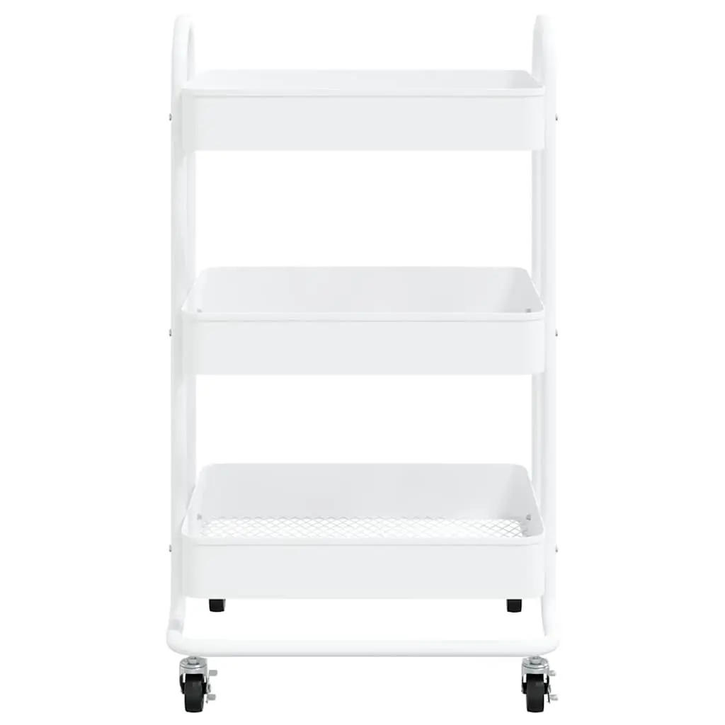 3-Tier Storage Trolley White Steel Mobile Cart 43 x 34 x 79 cm