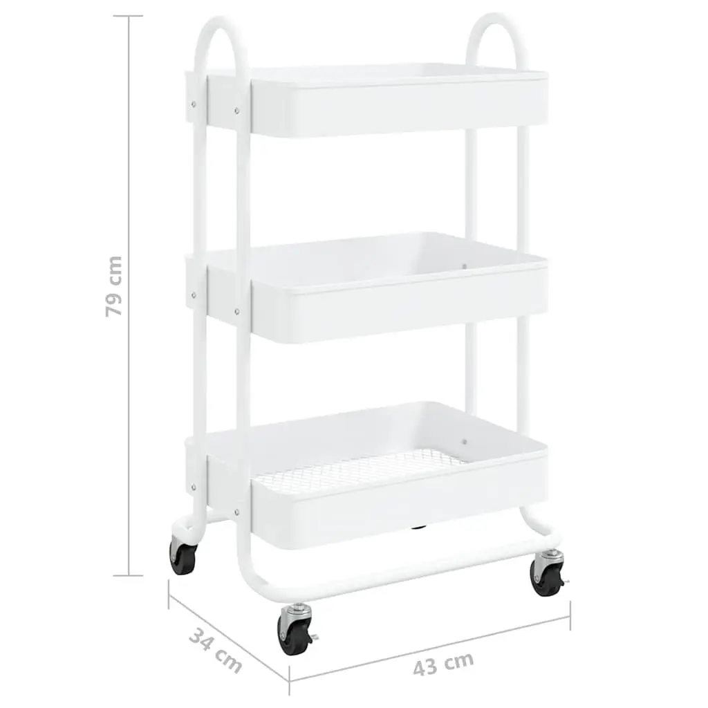 3-Tier Storage Trolley White Steel Mobile Cart 43 x 34 x 79 cm