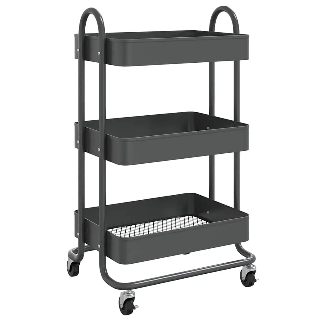 3-Tier Storage Trolley Anthracite Steel Mobile Cart 43 x 34 x 79 cm