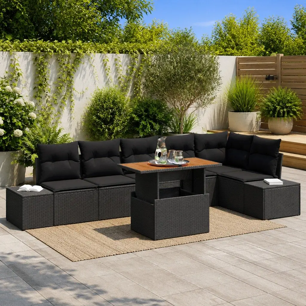 Garden Sofa Set with Storage 7 Pieces Black Outdoor Furniture Modular Patio