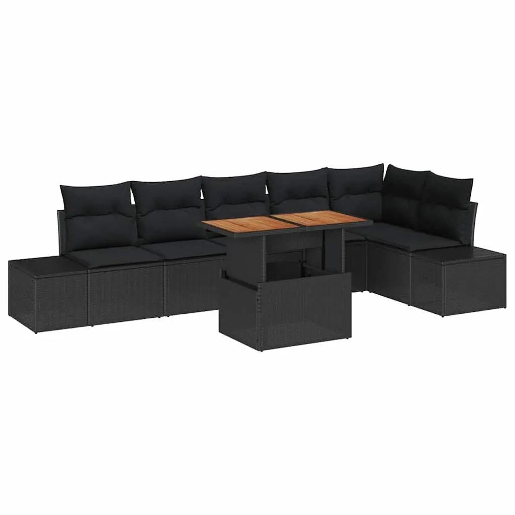 Garden Sofa Set with Storage 7 Pieces Black Outdoor Furniture Modular Patio