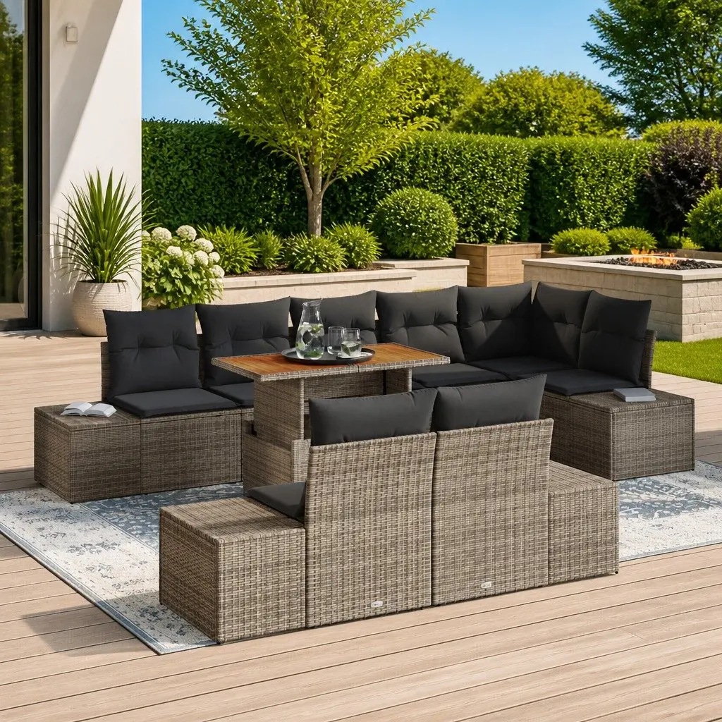 Outdoor Garden Sofa Set Modular Grey 9 Piece Patio Furniture